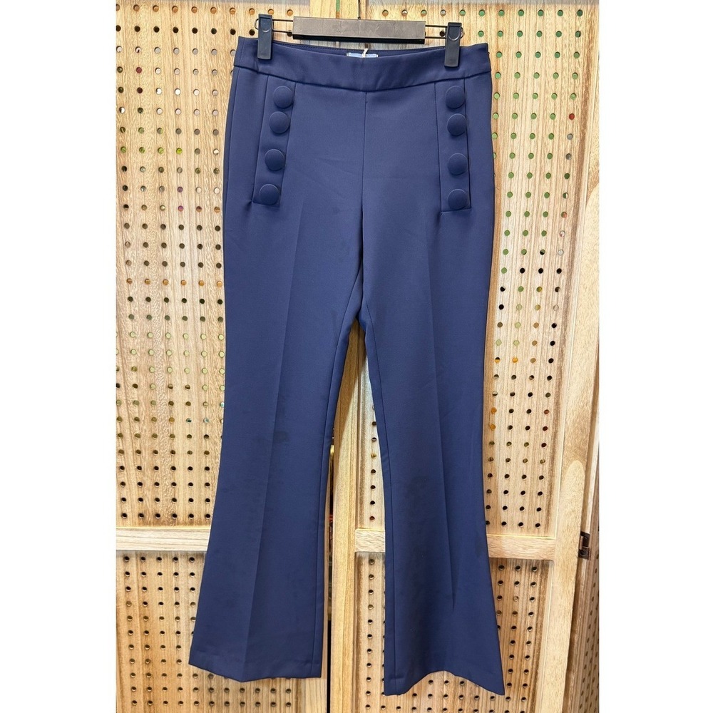 Paulie Abs Narhac Wide Leg Pants Navy Blue High Waist Sailor Button T‎ 36